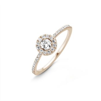 Solitaire or rose entourage et accompagné 0.30ct