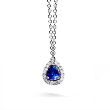 Collier or blanc pendentif Saphir et Diamants