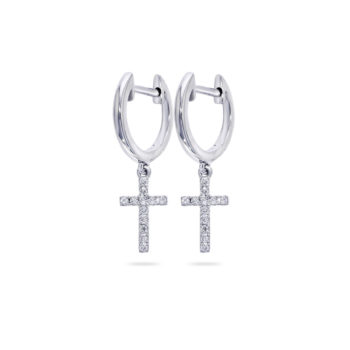 Créoles or blanc motif croix diamants