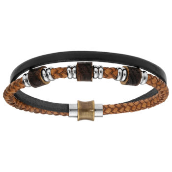 Bracelet cuir et perles 2 rangs