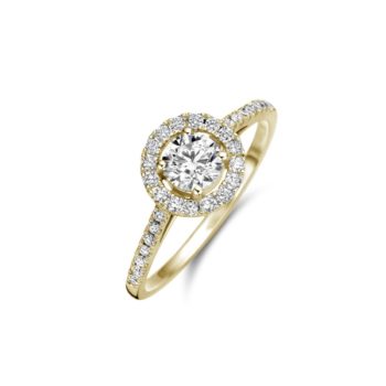 Solitaire or jaune entourage et accompagné 0.30ct