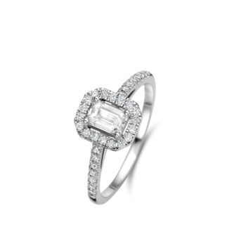 Solitaire or blanc diamant taille émeraude 0.30ct
