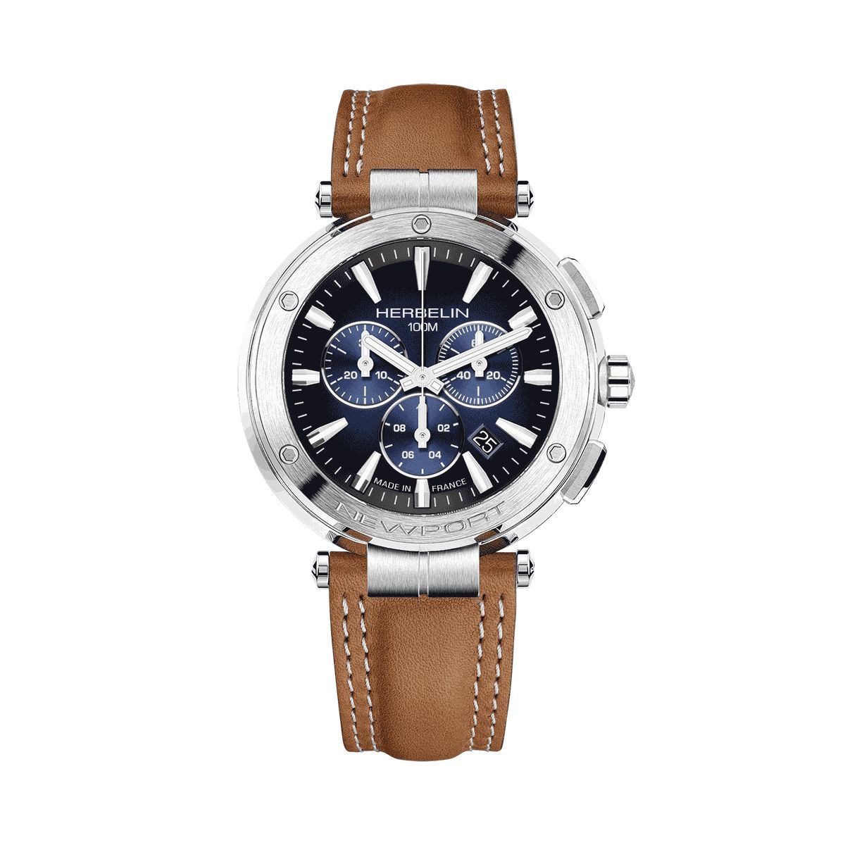 Montre Michel Herbelin Newport  H Chroni Acier / Cuir