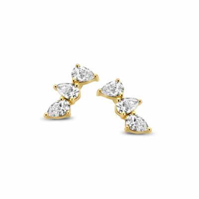 Boucles d'Oreille Or Jaune Composition Diamants Poires