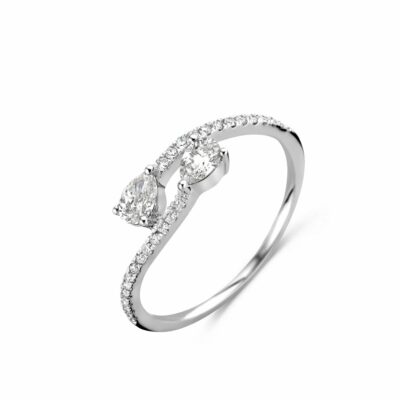 Bague Or Blanc Diamants Poire en Toi et Moi