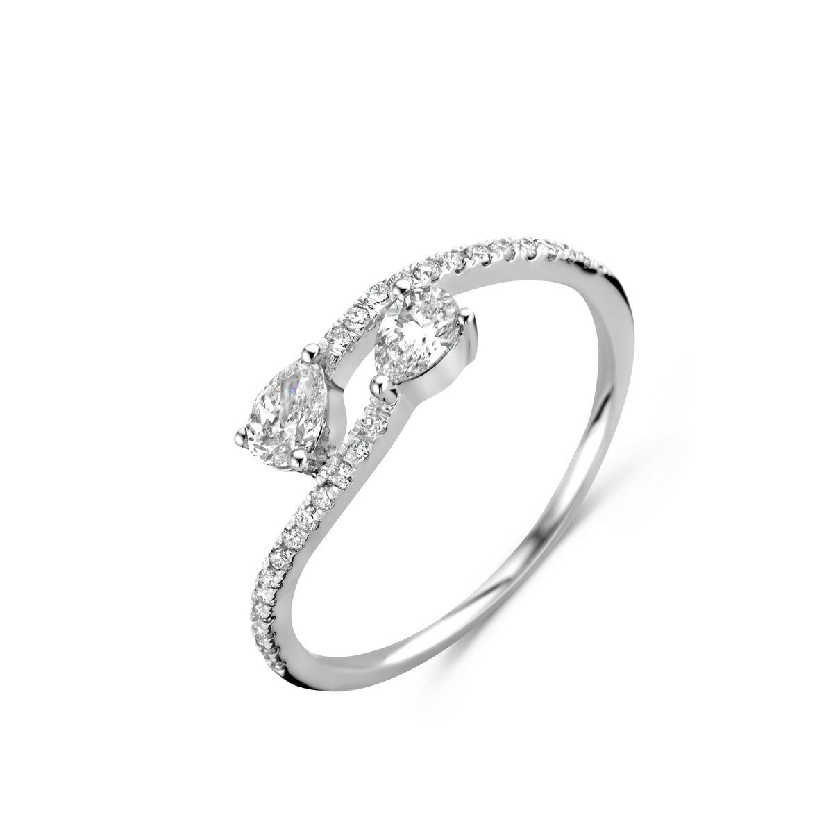 Bague Or Blanc Diamants Poire en Toi et Moi