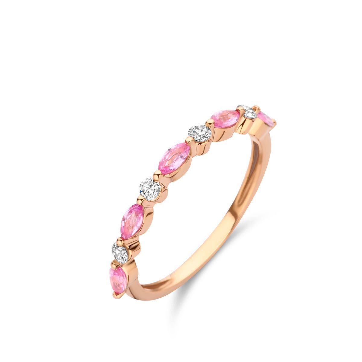 Bague 4 Diamants  0.14 ct - 5 Saphirs Rose 0.46 ct
