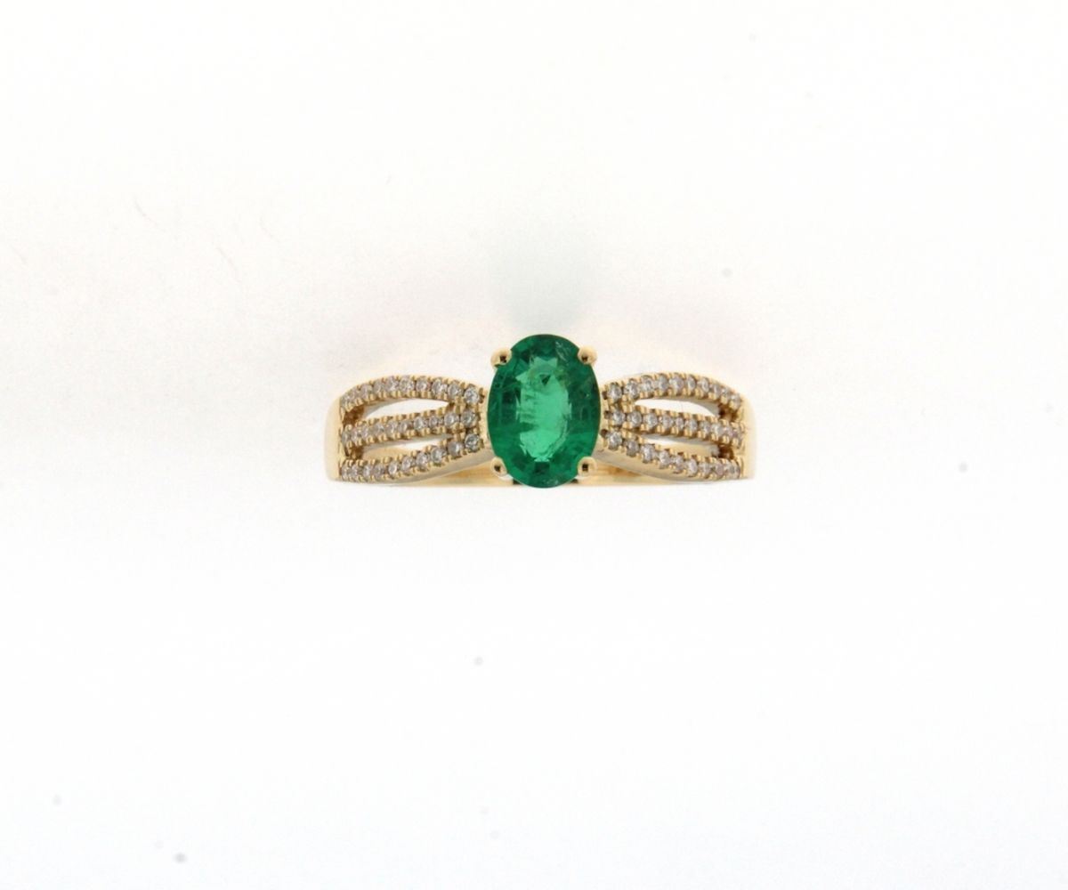 Bague or Jaune Diamants et émeraude