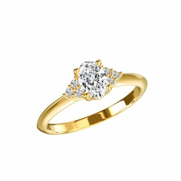 Solitaire Accompagné En Or Jaune Diamant Ovale