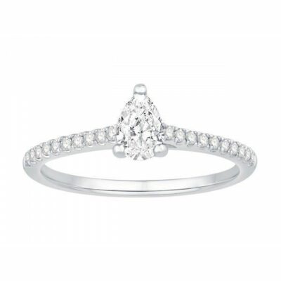 Solitaire Or Blanc Avec Diamant Poire Et Brillants