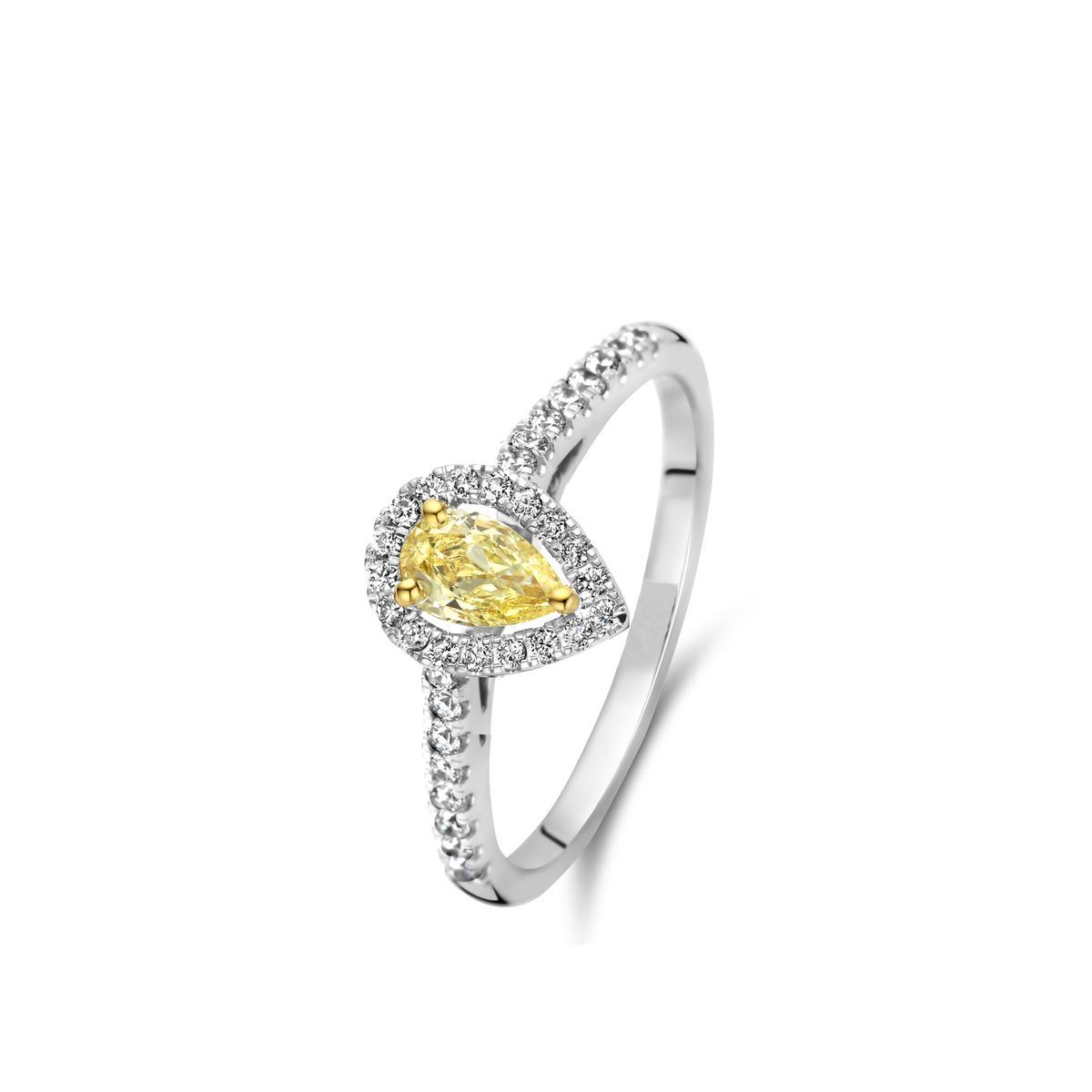 Bague Or Blanc Diamant Jaune Et Blanc