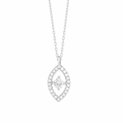 Collier Fin En Or Blanc Motif Marquise