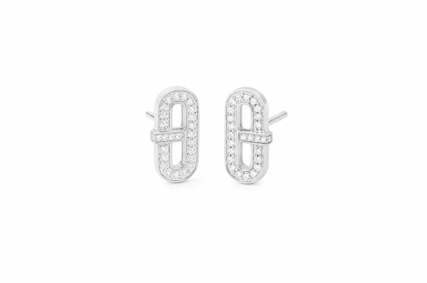 Boucles d'Oreille Or Blanc Motif Ovale Serti De Diamants