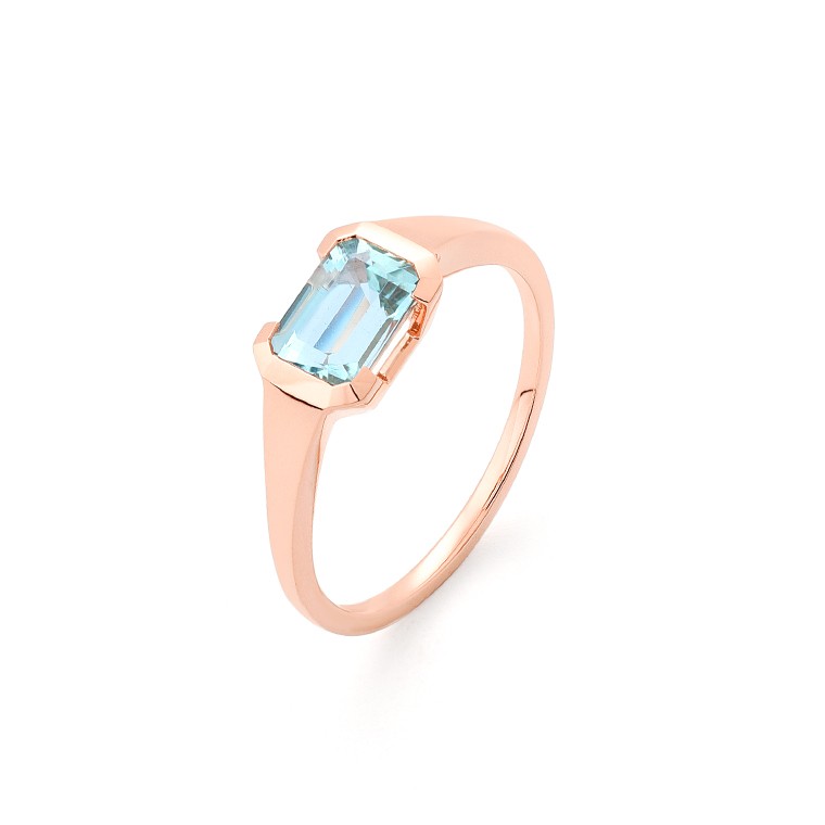 Bague Or Rose Aigue Marine Serti 1/2 Clos