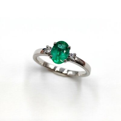 Bague Or Blanc Emeraude Et Diamants