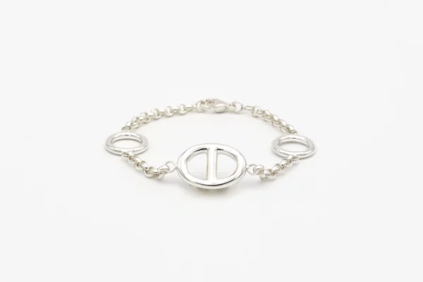 Bracelet Forçat Ronde 3mm avec 1 Maille Marine MM et 2 Ronds