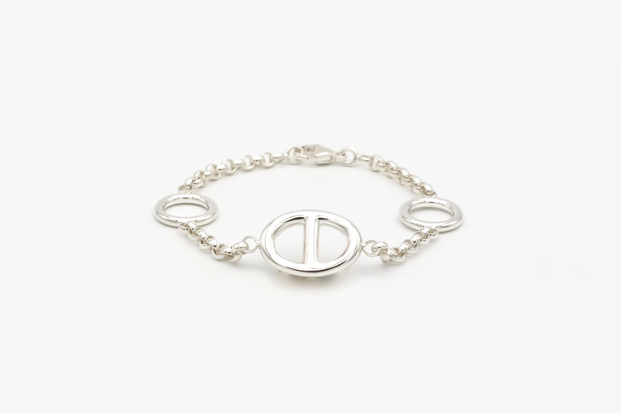 Bracelet Forçat Ronde 3mm avec 1 Maille Marine MM et 2 Ronds