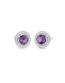 puces, boucles d'oreilles or blanc rondes en améthyste entourage de 22 diamants pour chaque boucle