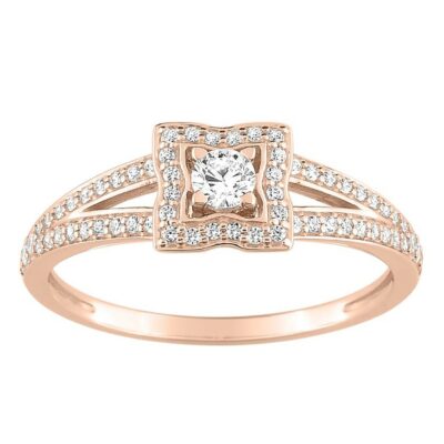bague de fiançailles fleur diamants et or rose
