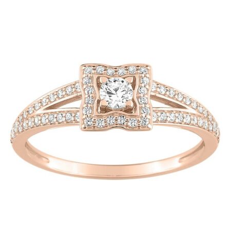 bague de fiançailles fleur diamants et or rose