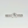 Solitaire diamant en or blanc avec anneau pavé double rang, serti griffes