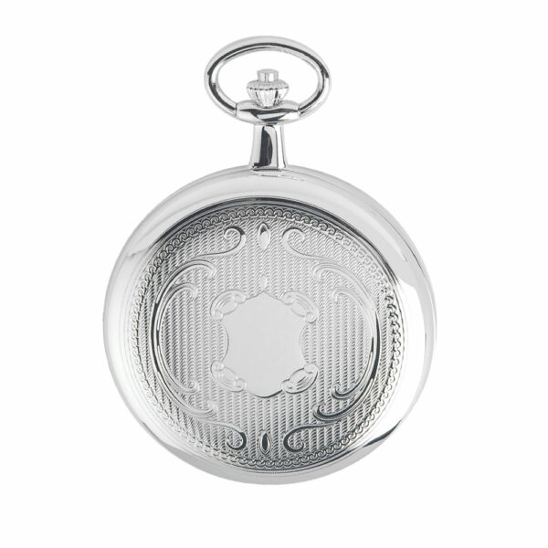 montre de poche en laiton argenté avec cadran blanc à chiffres romains et date à 6 heures