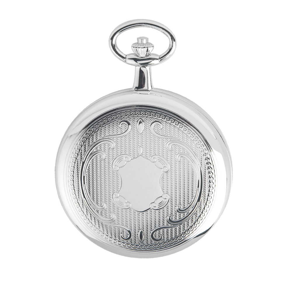 montre de poche en laiton argenté avec cadran blanc à chiffres romains et date à 6 heures