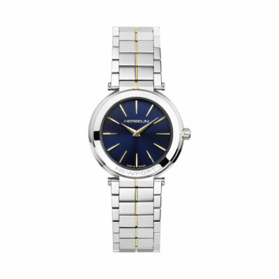 Montre Herbelin en acier avec cadran bleu nuit et bracelet argenté à liseré doré