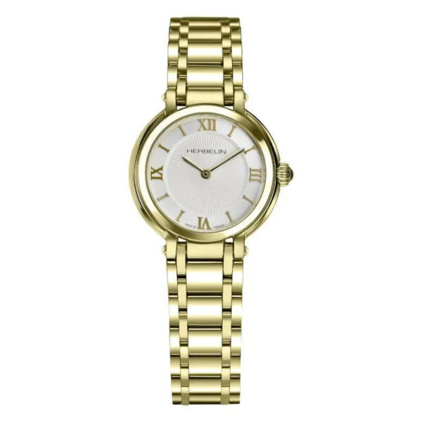 Montre Herbelin femme en acier doré, cadran clair avec chiffres romains dorés
