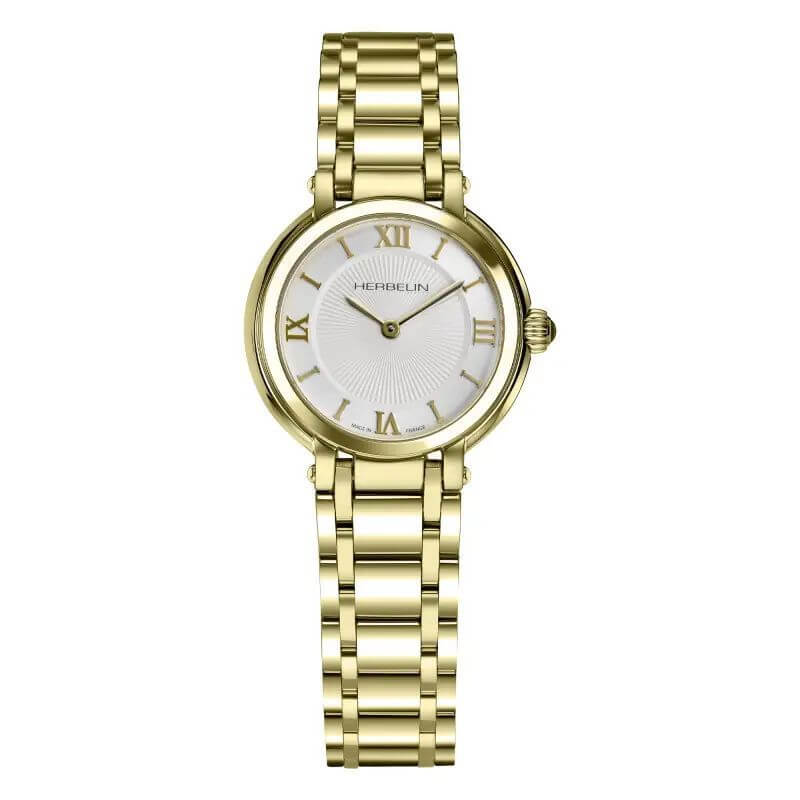 Montre Herbelin femme en acier doré, cadran clair avec chiffres romains dorés