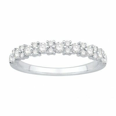 Alliance en or 750 sertie de diamants avec motif floral symétrique