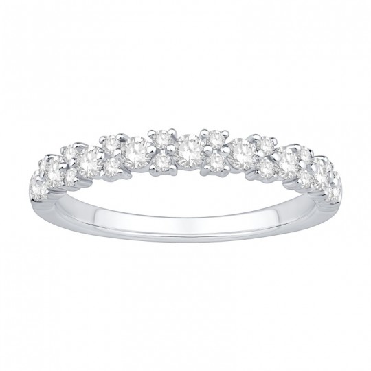 Alliance en or 750 sertie de diamants avec motif floral symétrique