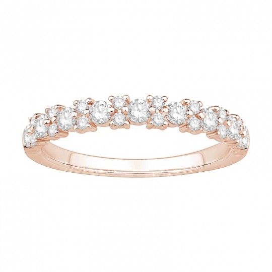 Alliance en or 750 sertie de diamants avec motif floral symétrique