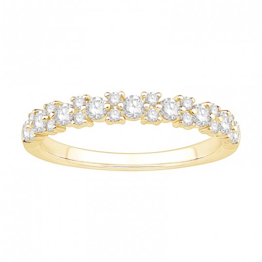 Alliance en or 750 sertie de diamants avec motif floral symétrique