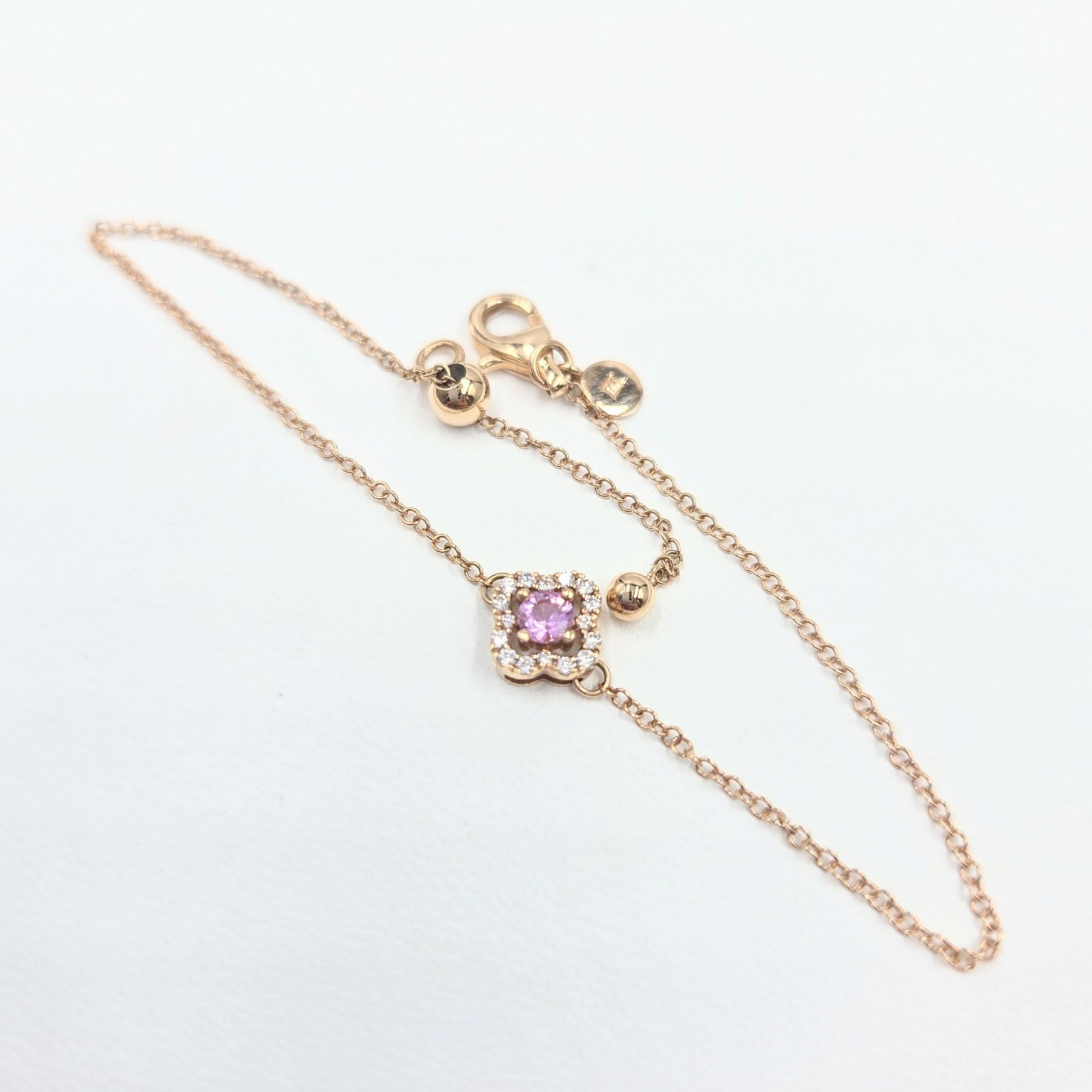 Bracelet Trèfle en or rose – Saphir rose et Diamants