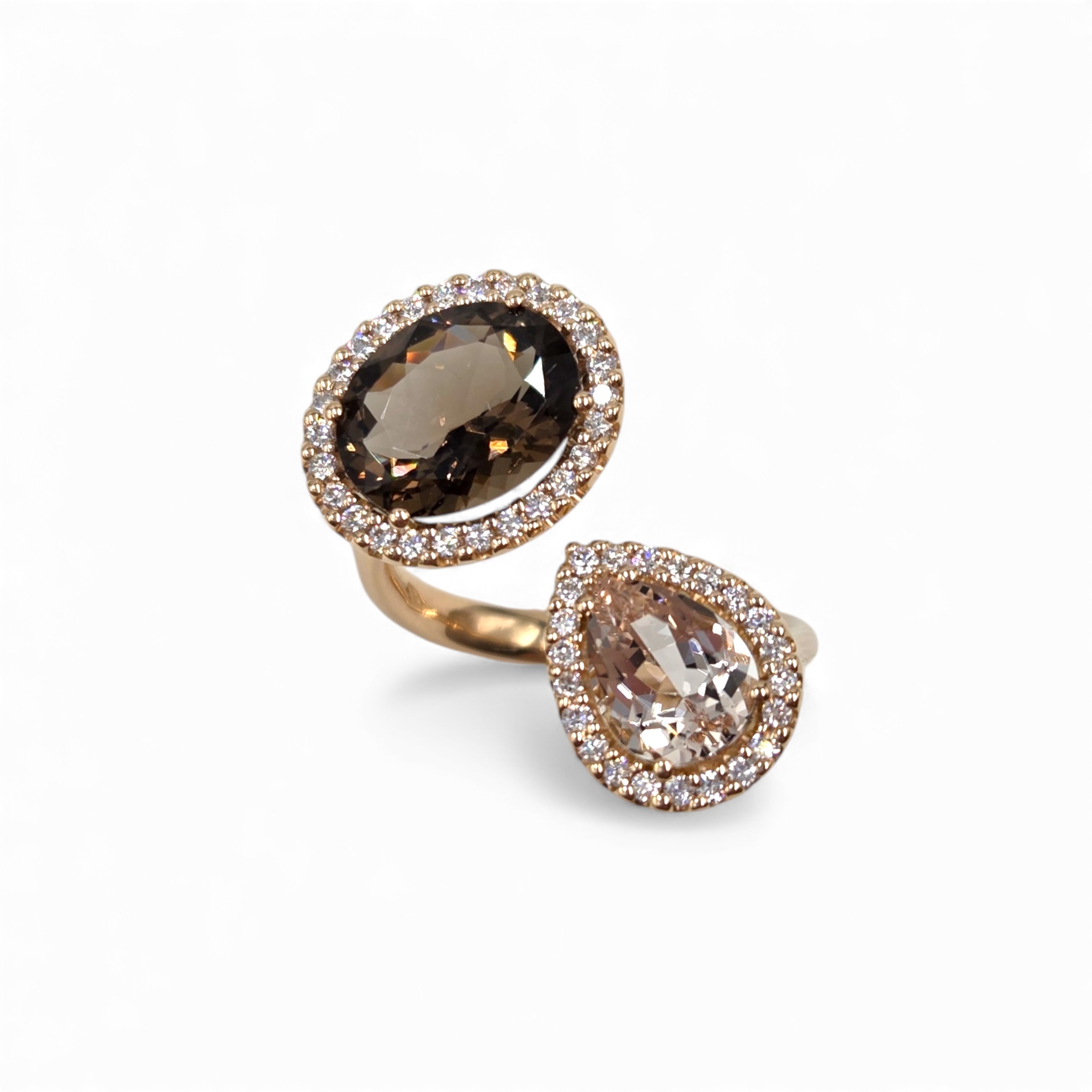 bague or rose quartz fume morganite et diamants joaillerie mohedano