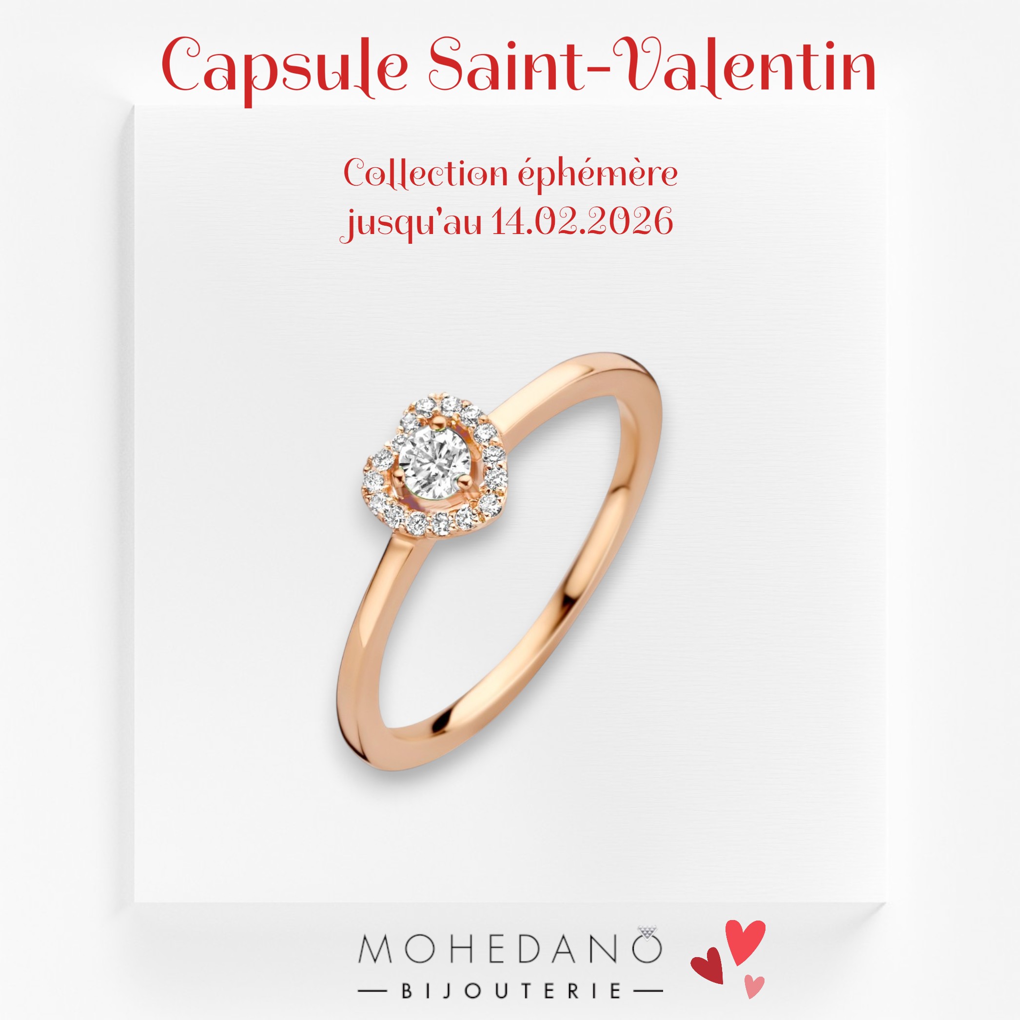 Capsule St Valentin - Bague cœur or rose et diamants
