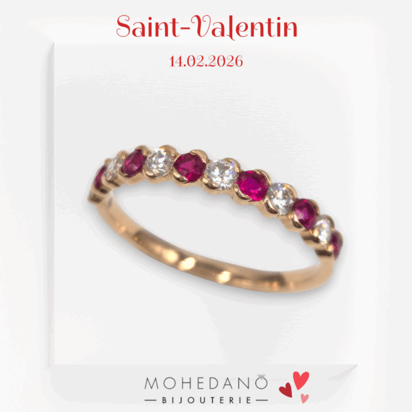 bague or rose diamants et rubis bijouterie mohedano