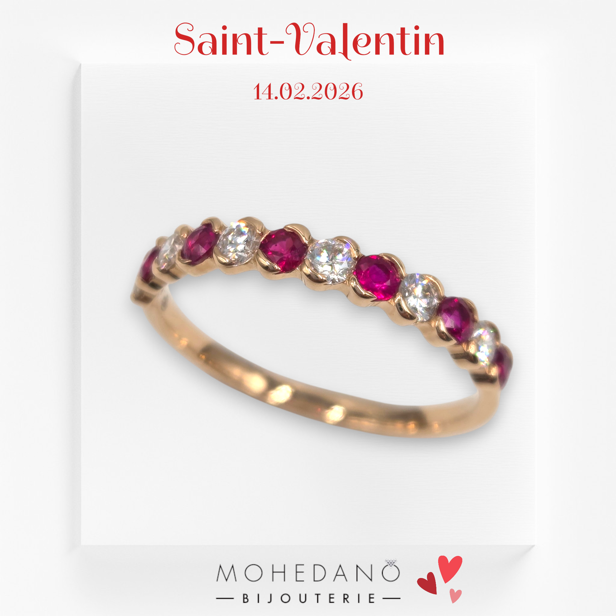 bague or rose diamants et rubis bijouterie mohedano