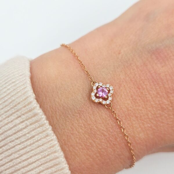 Bracelet Trèfle en or rose - Saphir rose et Diamants