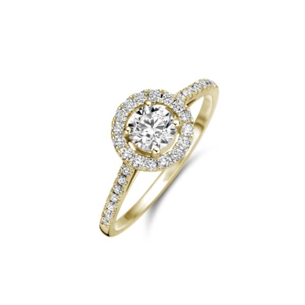 Solitaire or jaune entourage et accompagné 0.30ct