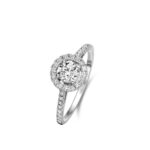 Solitaire or blanc entourage et accompagné 0.30ct