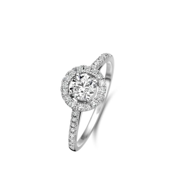 Solitaire or blanc entourage et accompagné 0.30ct