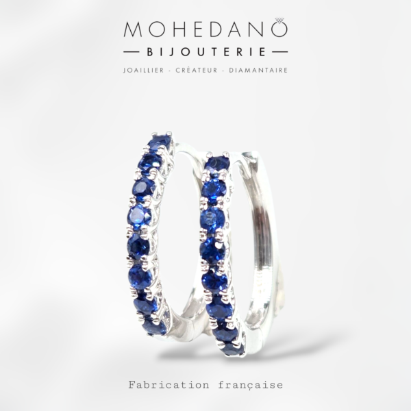 Créoles saphirs bleu sur or blanc