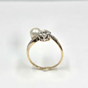 Bague d'occasion or jaune Toi et Moi. Diamant taille ancienne 1 carat – Image 3