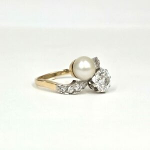 Bague d'occasion or jaune Toi et Moi. Diamant taille ancienne 1 carat – Image 4