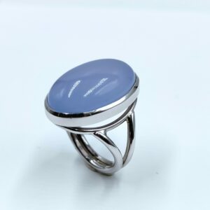 Bague Or blanc Calcédoine en cabochon - Création Mohedano – Image 2