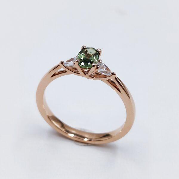 Bague Or Rose Saphir Vert Poire