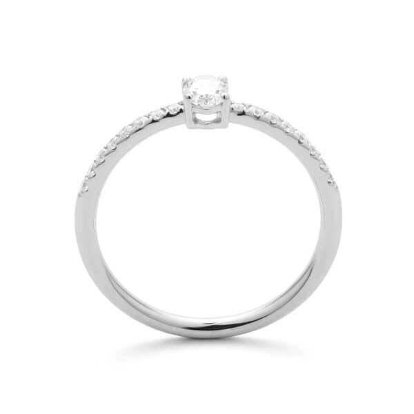 Bague de fiançailles or blanc - Diamant taille ovale et rond