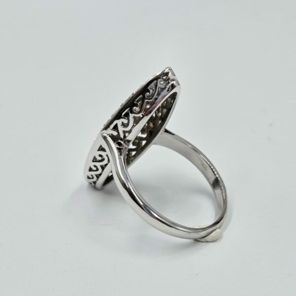 Bague d'occasion - Marquise diamants et saphirs - Or blanc